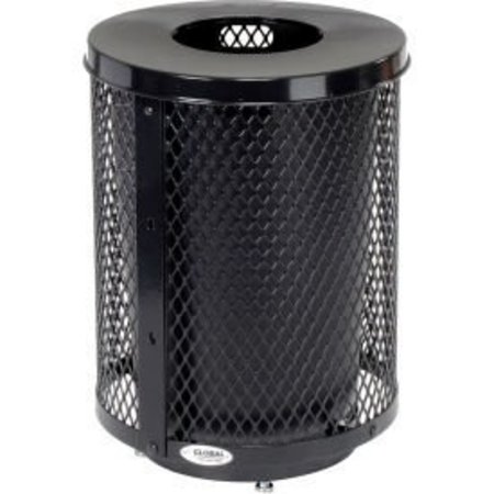 GLOBAL EQUIPMENT Outdoor Diamond Steel Trash Can With Flat Lid   Base, 36 Gallon, Black 261924BKD